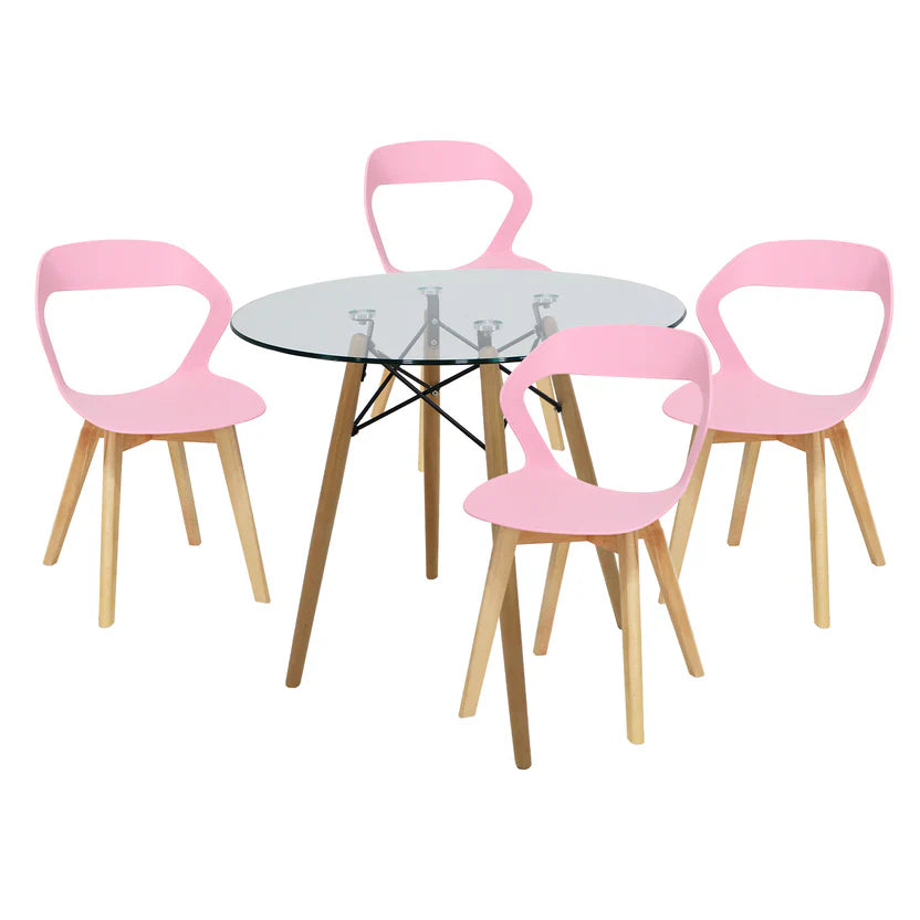 Comedor Mesa Cristal T8 + 4 Sillas Moura