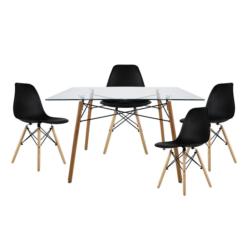 Comedor 4 sillas Oslo | Mesa rectangular T5 de cristal templado