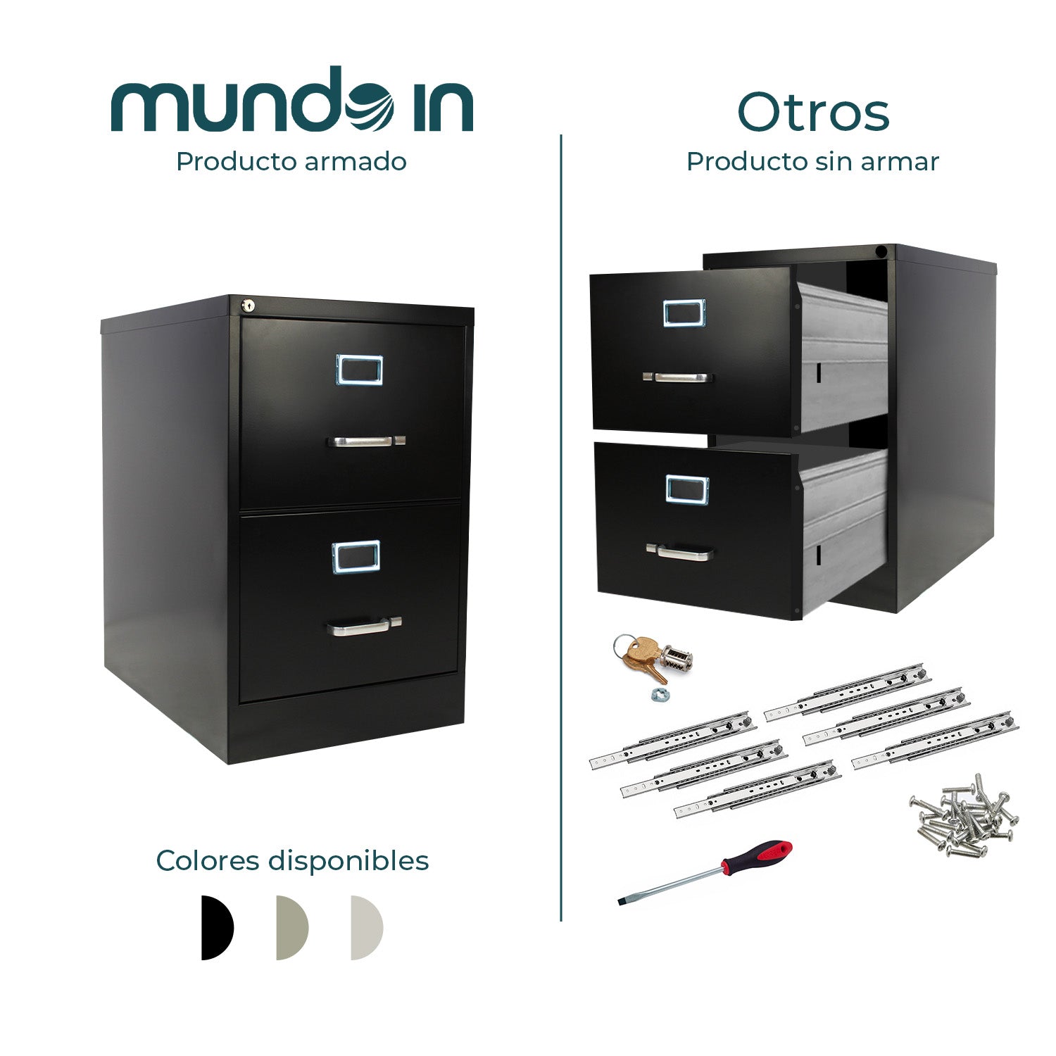 Archivero Metálico 2 gavetas Oficio 14113 Negro 10