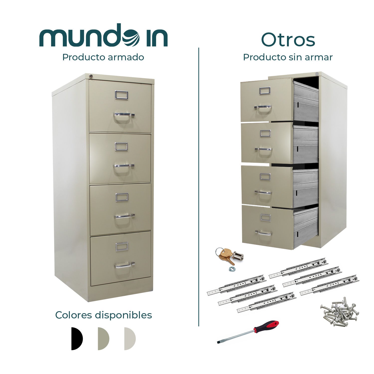 Archivero Metálico de 4 gavetas Oficio 14118 color Arena 8