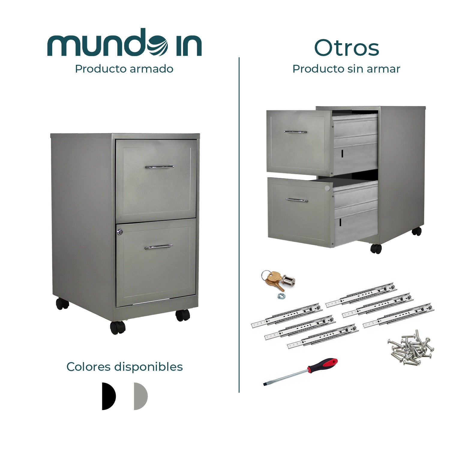 Archivero Metálico 2 gavetas Carta móvil 15478 Gris 6