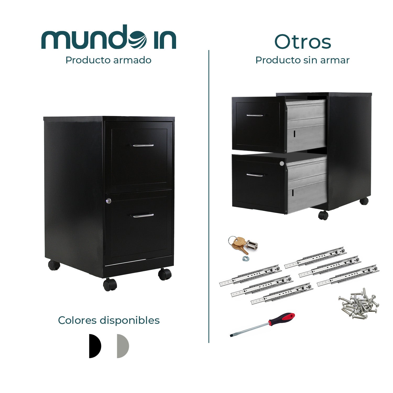 Archivero Metálico 2 gavetas Carta móvil 16251 Negro 6