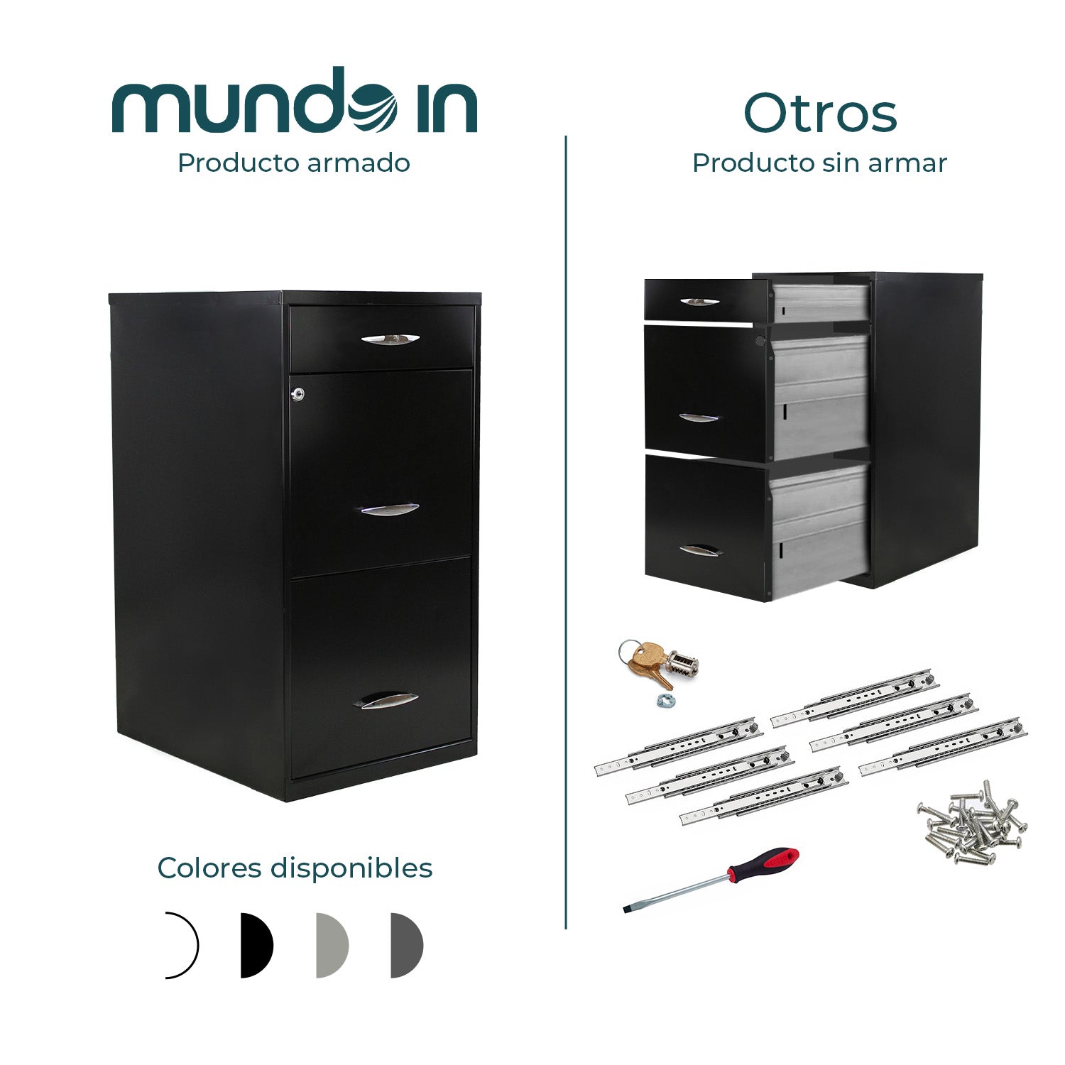 Archivero Metálico  2+1 gavetas Carta 17056 Negro 8