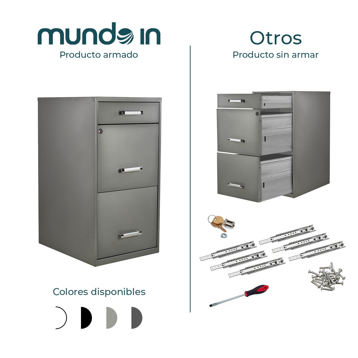 Archivero Metálico 2+1 gavetas Carta 17069 Gris 6