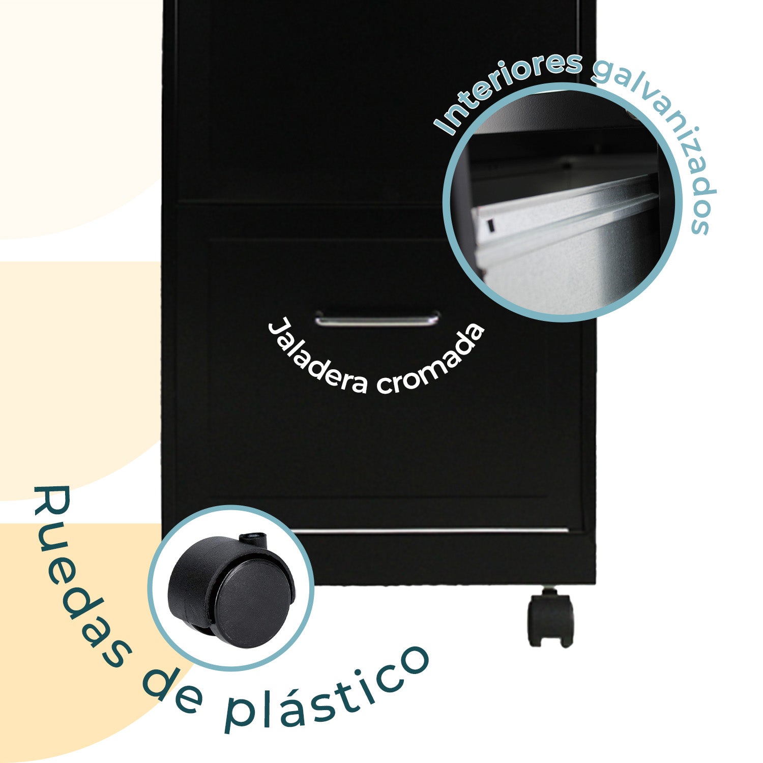 Archivero Metálico 2 gavetas Carta móvil 16251 Negro 7