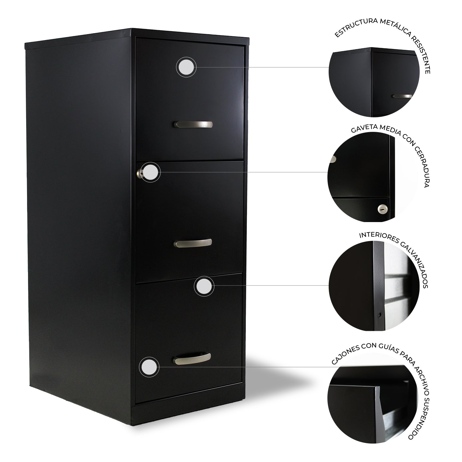 Archivero Metálico 3 gavetas Carta 17438 Negro 10