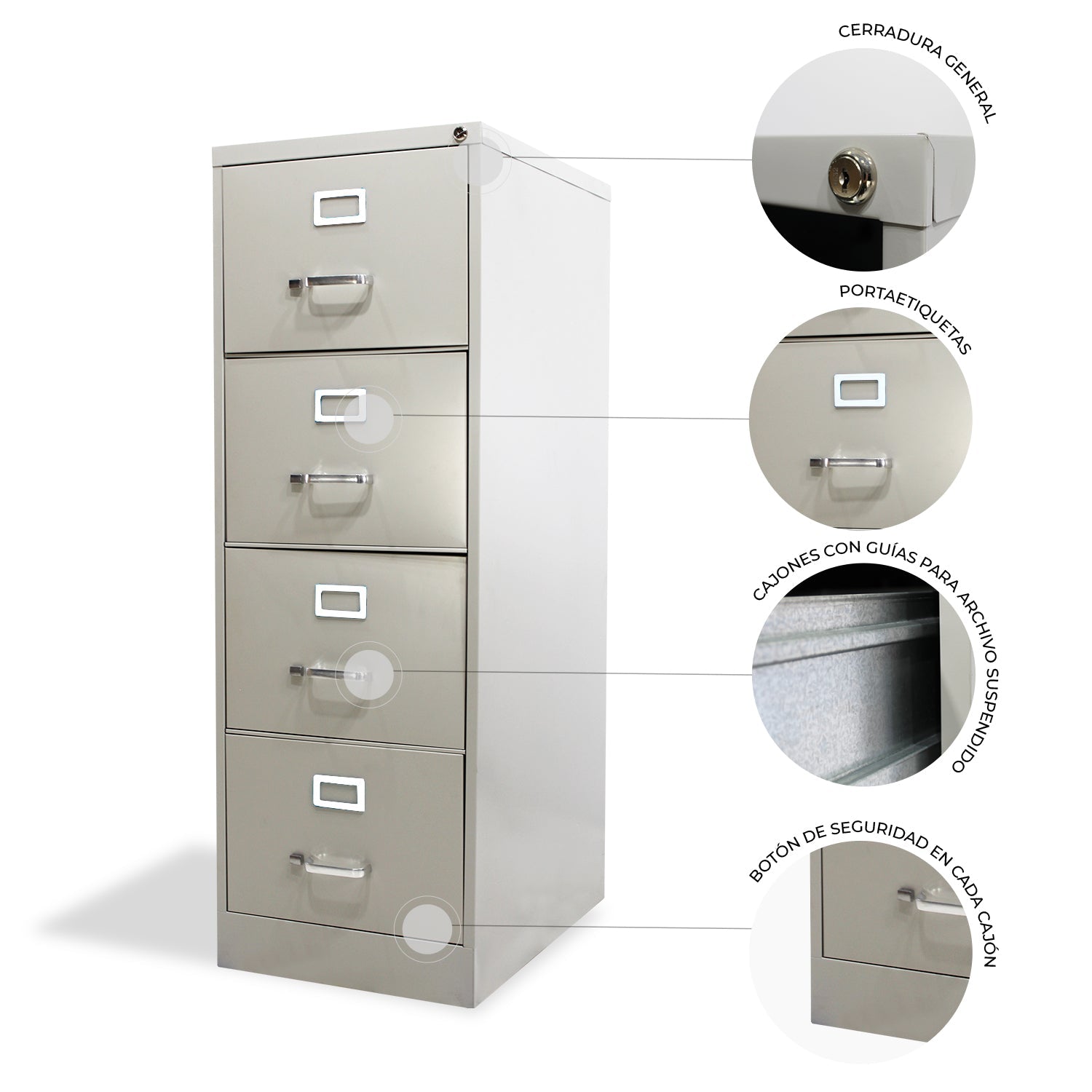 Archivero Metálico de 4 gavetas Oficio modelo 14120 color Gris 9