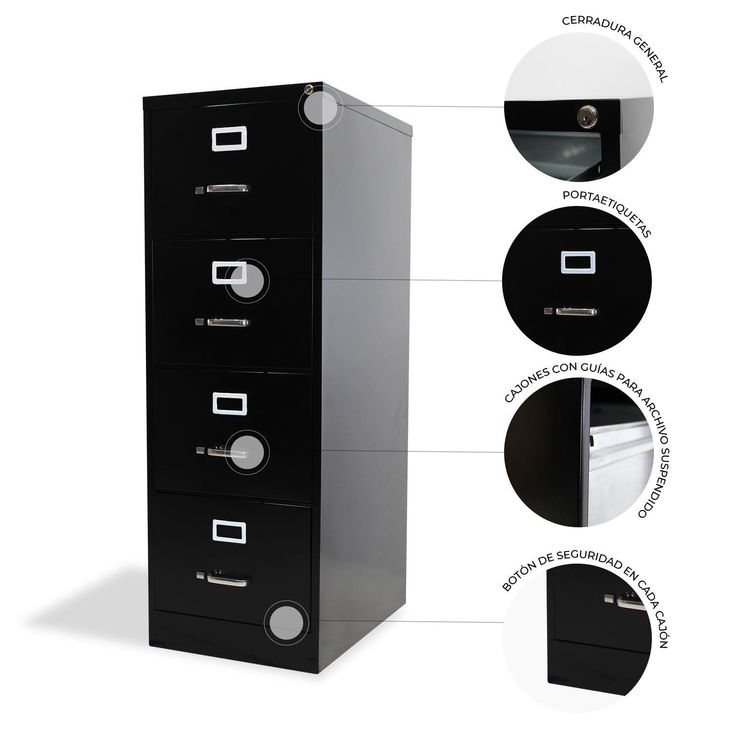 Archivero Metálico 4 gavetas Oficio 14119 Negro 9