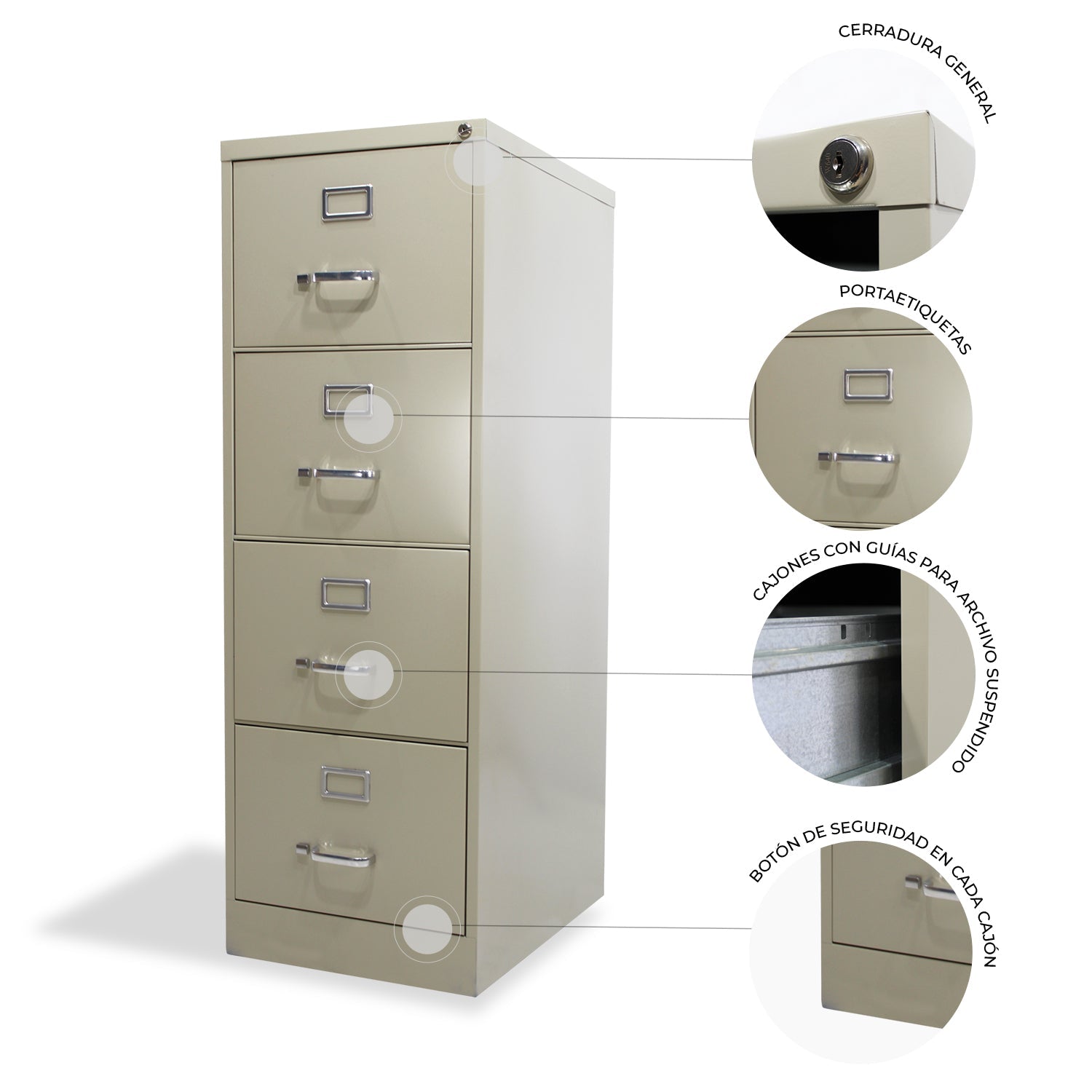 Archivero Metálico de 4 gavetas Oficio 14118 color Arena 9