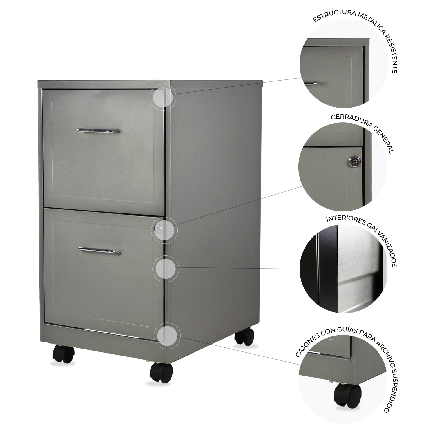 Archivero Metálico 2 gavetas Carta móvil 15478 Gris 7