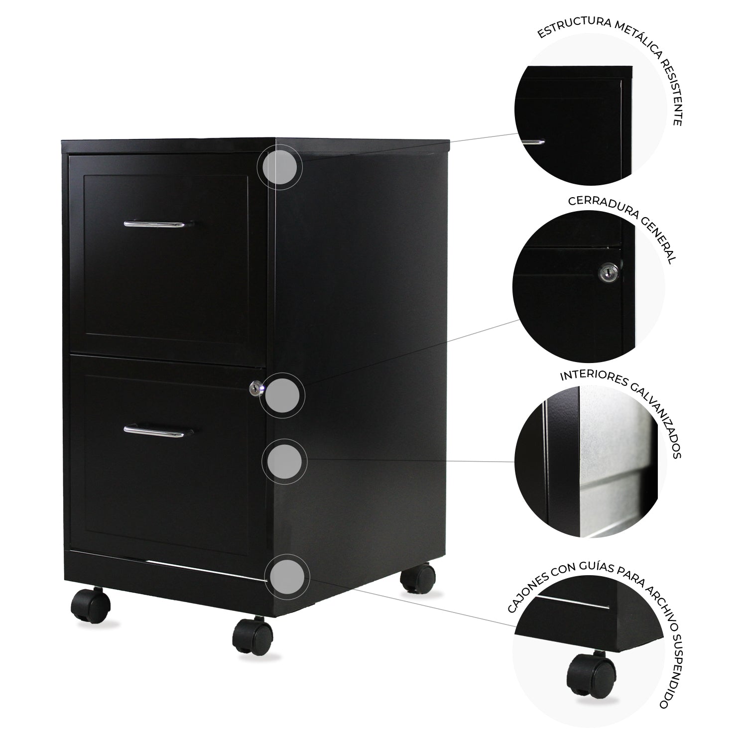 Archivero Metálico 2 gavetas Carta móvil 16251 Negro 9