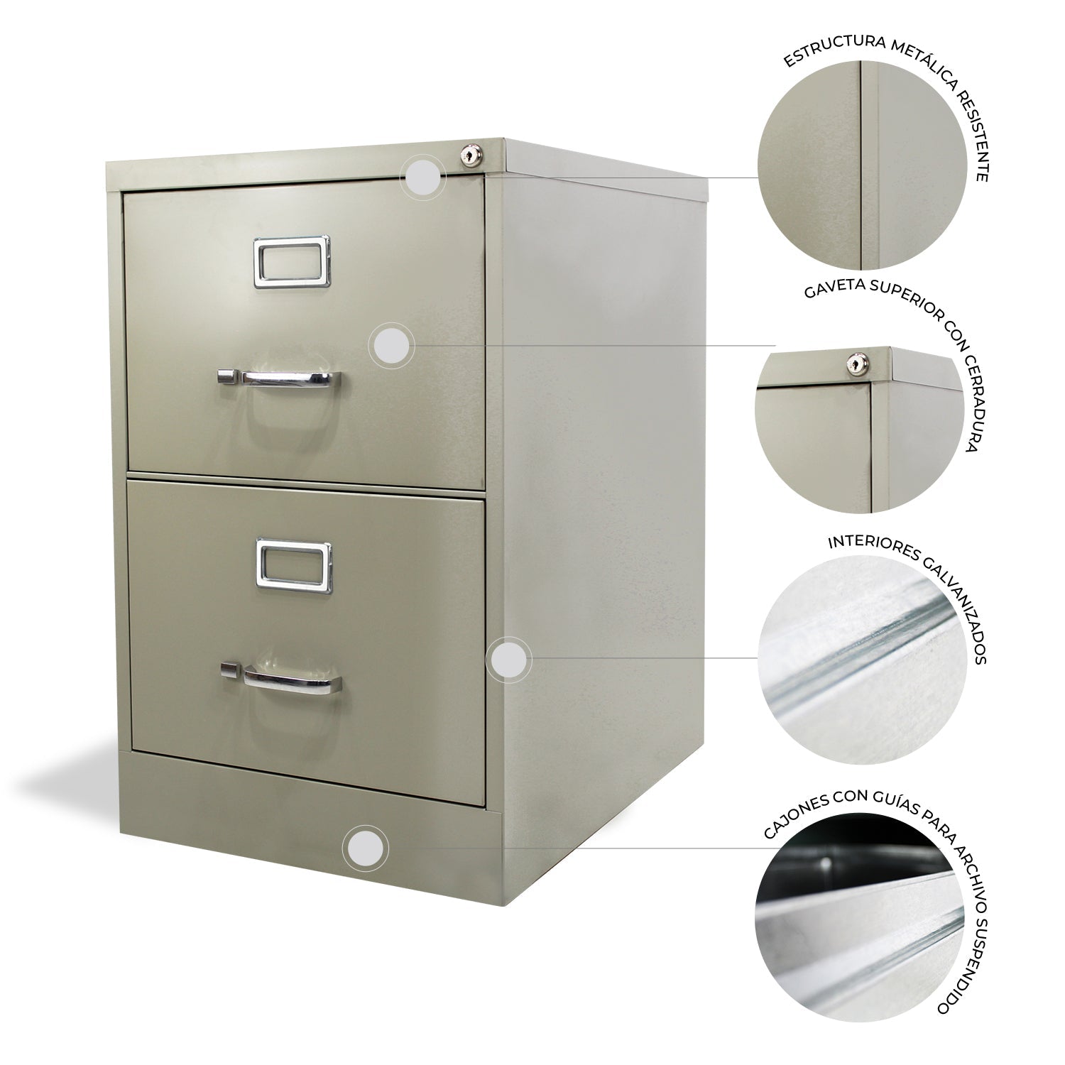 Archivero Metálico 2 gavetas Oficio 14112 Arena 8