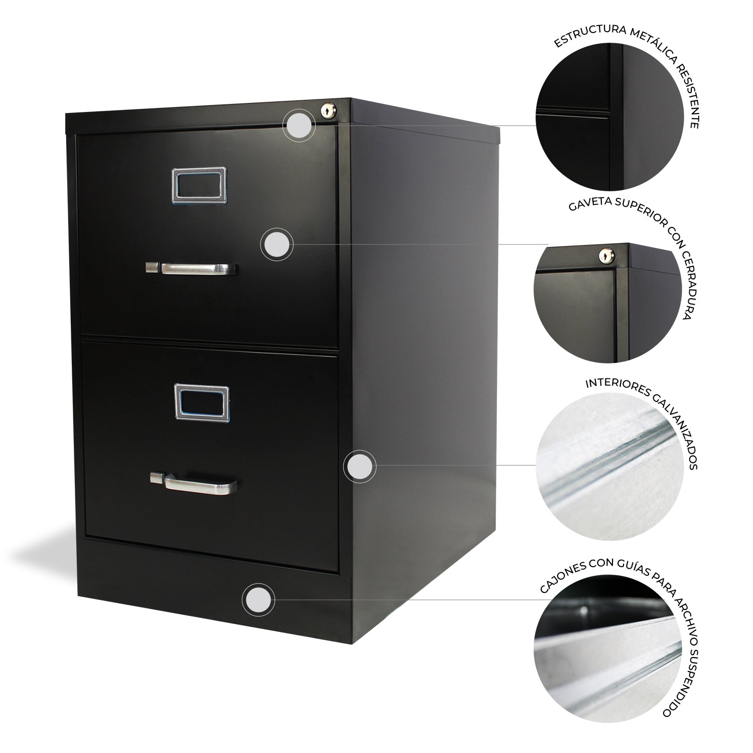 Archivero Metálico 2 gavetas Oficio 14113 Negro 8