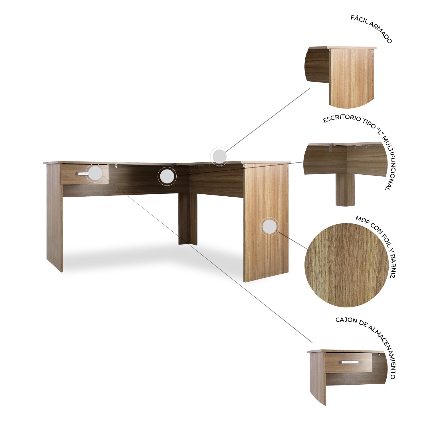 Escritorio Fénix en L con cajón | Home office y oficina 7