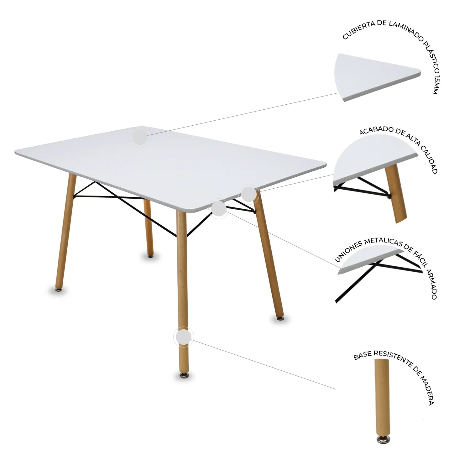 Comedor Mesa Oslo Rectangular Blanca + 4 Sillas Oslo 10