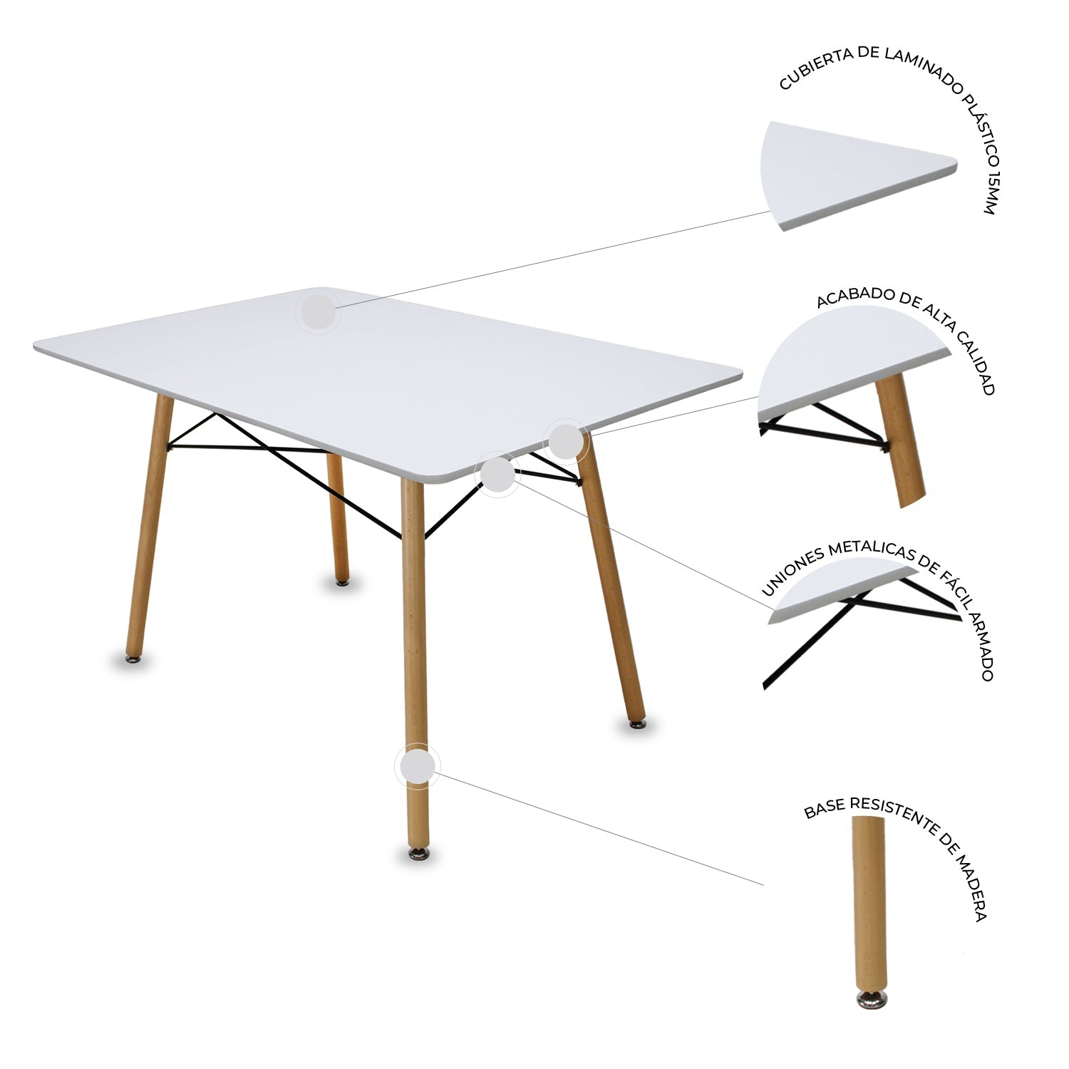 Comedor Mesa Rectangular Blanco 120X80 + 4 Sillas Frankfurt 3