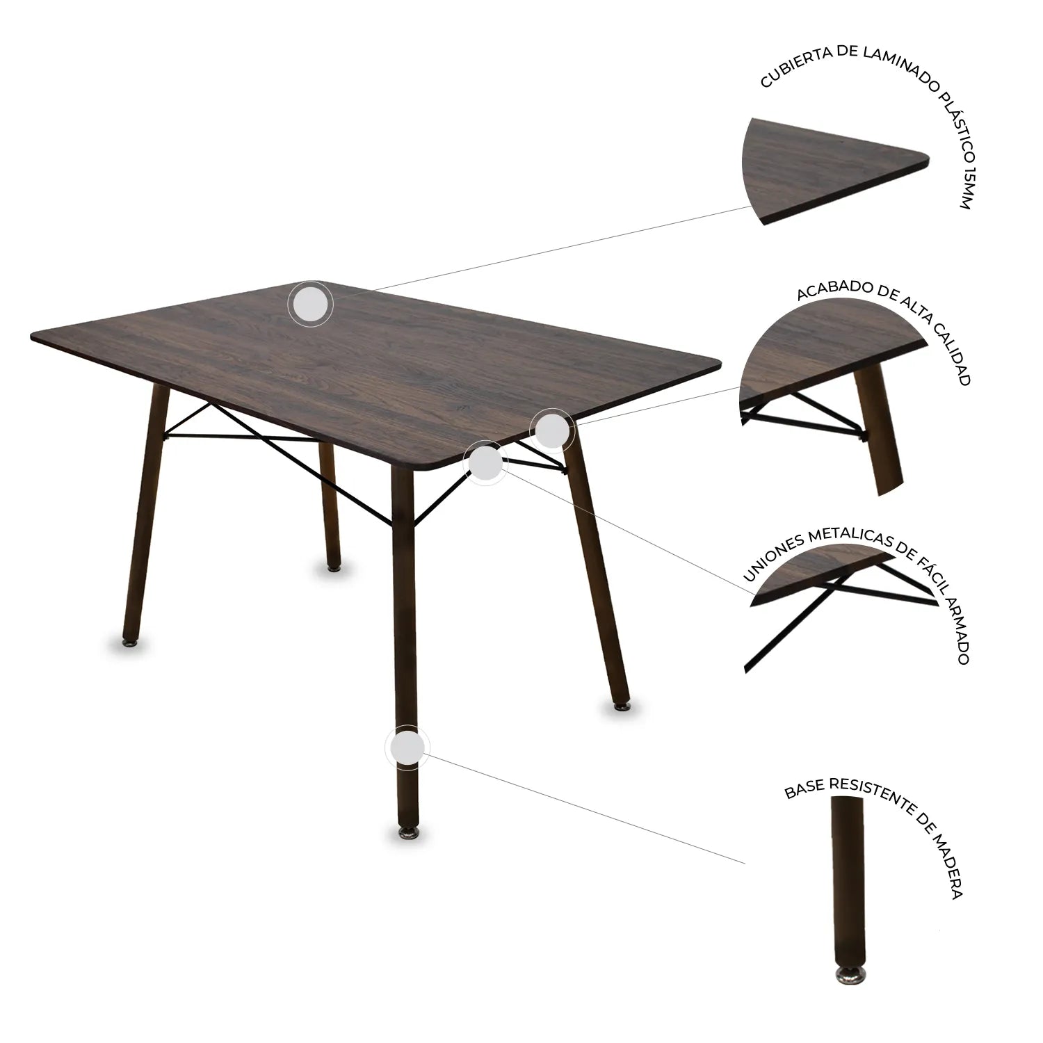 Comedor Mesa Oslo Rectangular Nogal + 4 Sillas Oslo 10