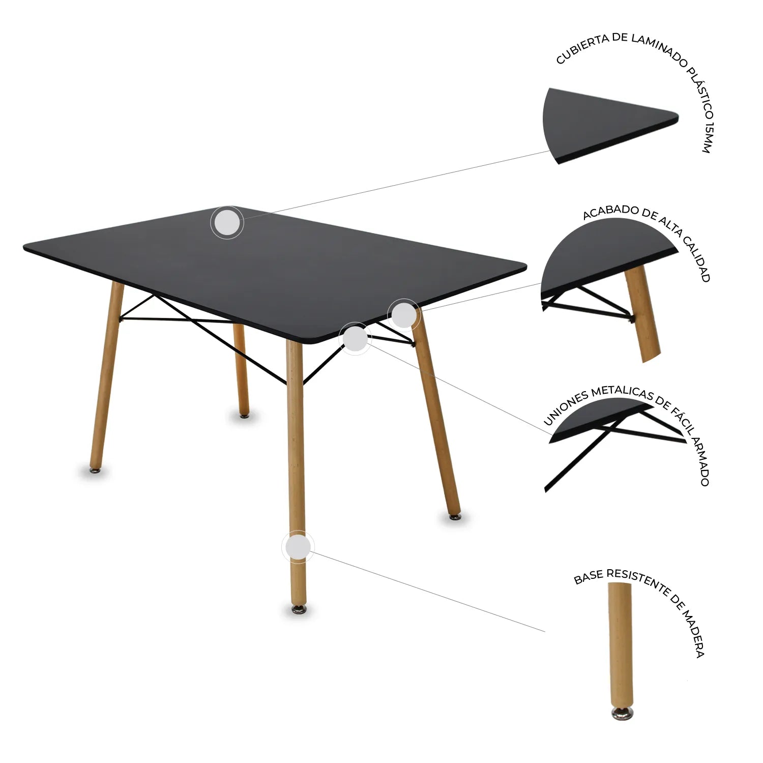 Comedor Mesa Oslo Rectangular Negro + 4 Sillas Oslo 10