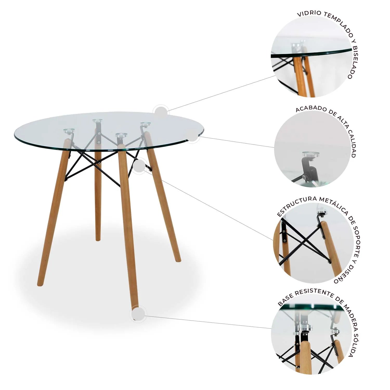 Comedor Mesa oslo Cristal T8 + 4 Sillas Frankfurt 10