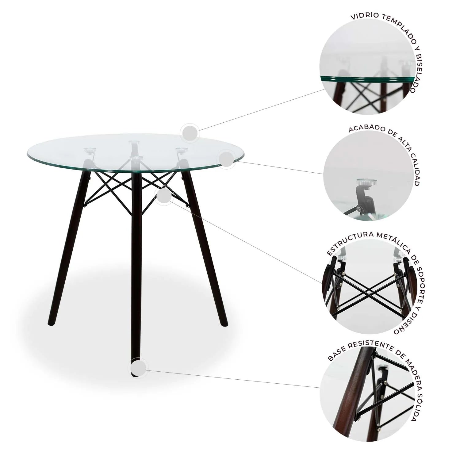 Comedor Mesa Oslo Cristal T8 Nogal + 4 Silla Vento 9