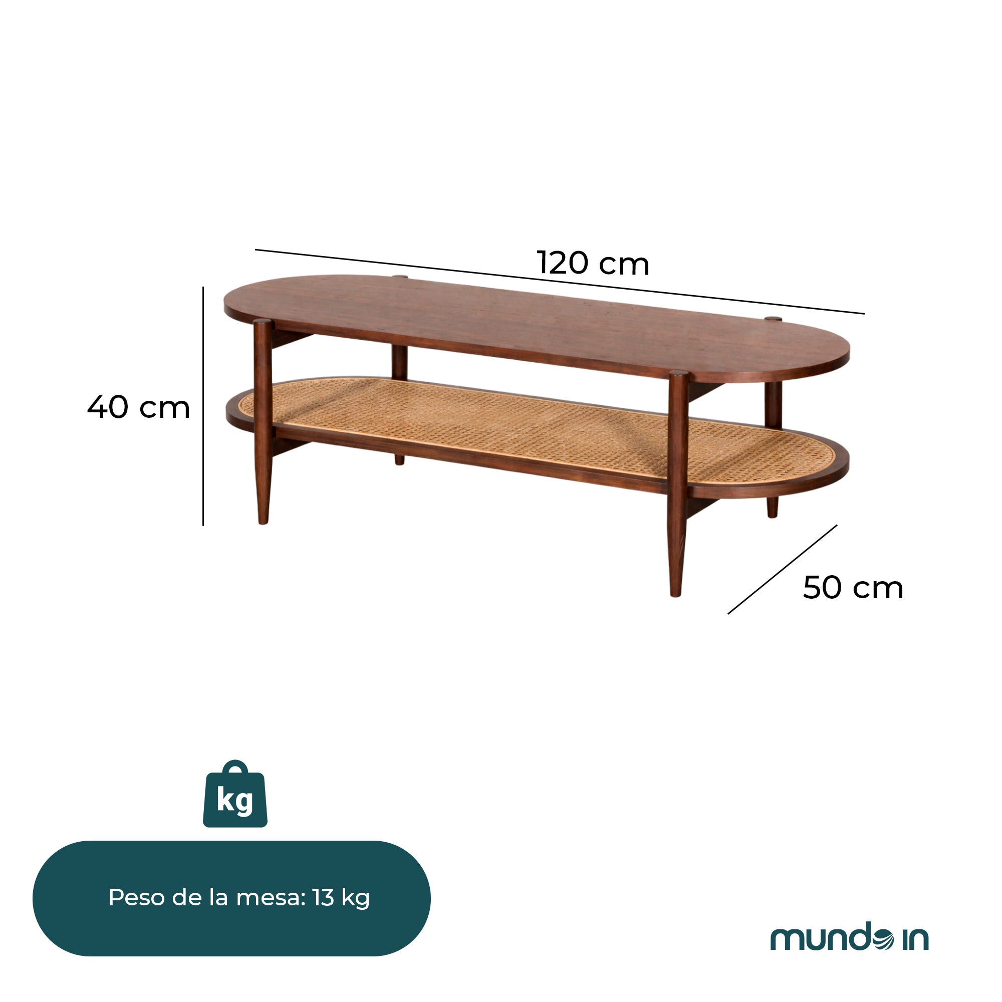 Mesa de centro rectangular Kangar – Encino o nogal 120x60 18