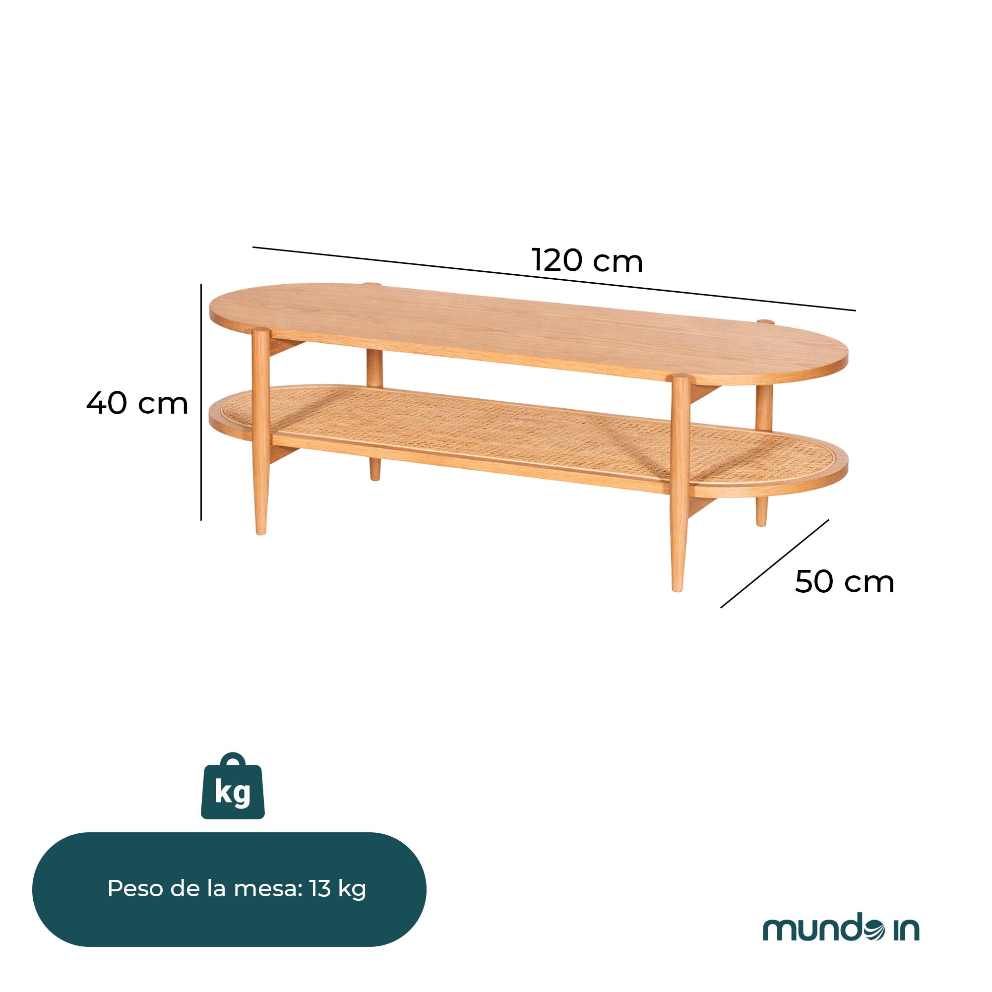Mesa de centro rectangular Kangar – Encino o nogal 120x60 8