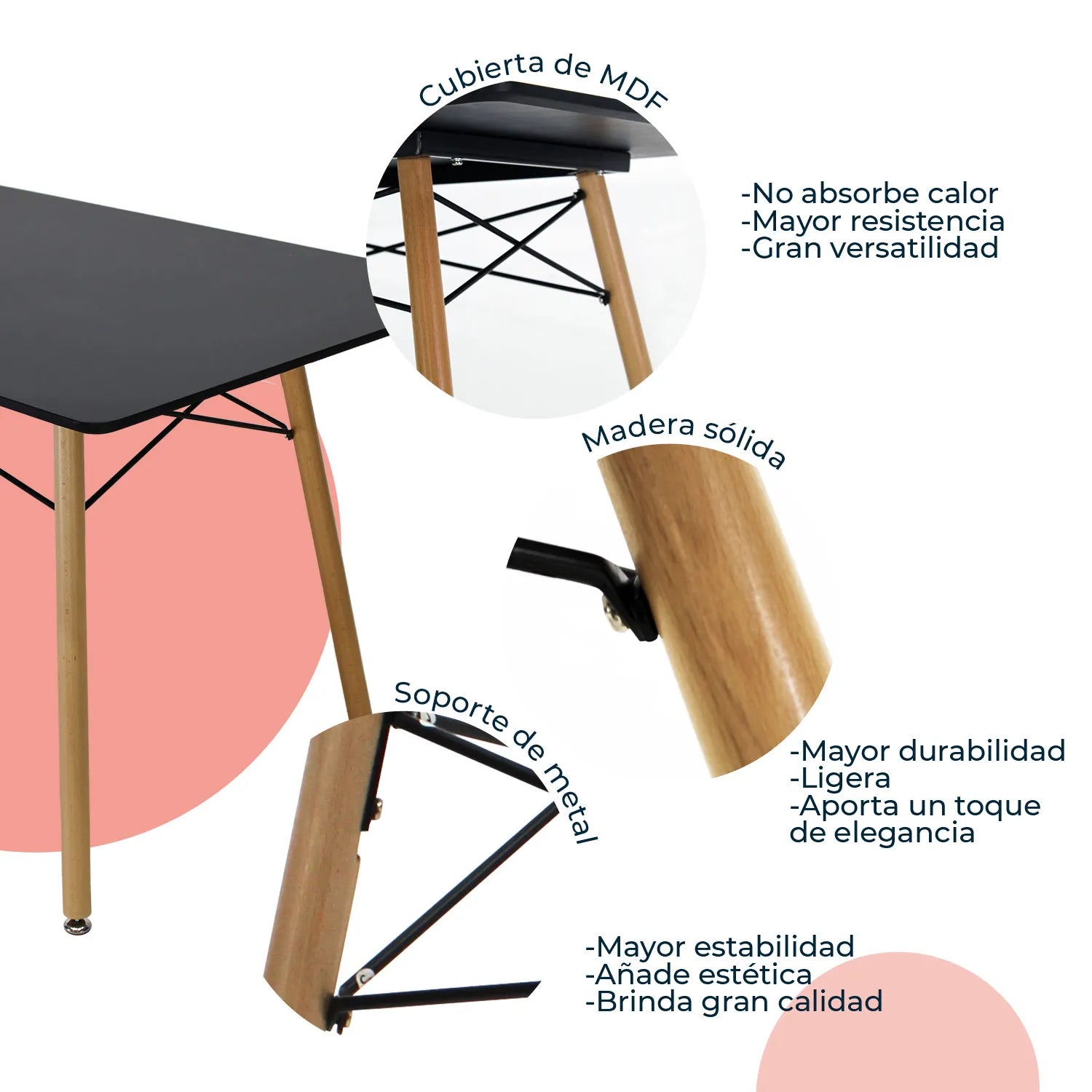 Comedor Mesa Oslo Rectangular  Negro + 4 sillas Vento 8