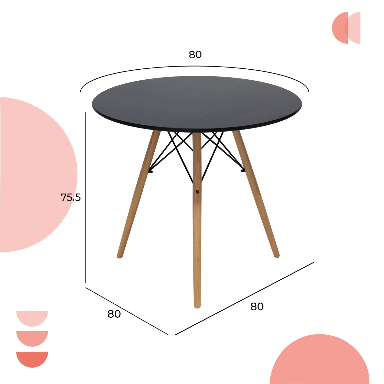 Comedor Oslo 80 Negro | Mesa redonda + 4 sillas eames Oslo 10