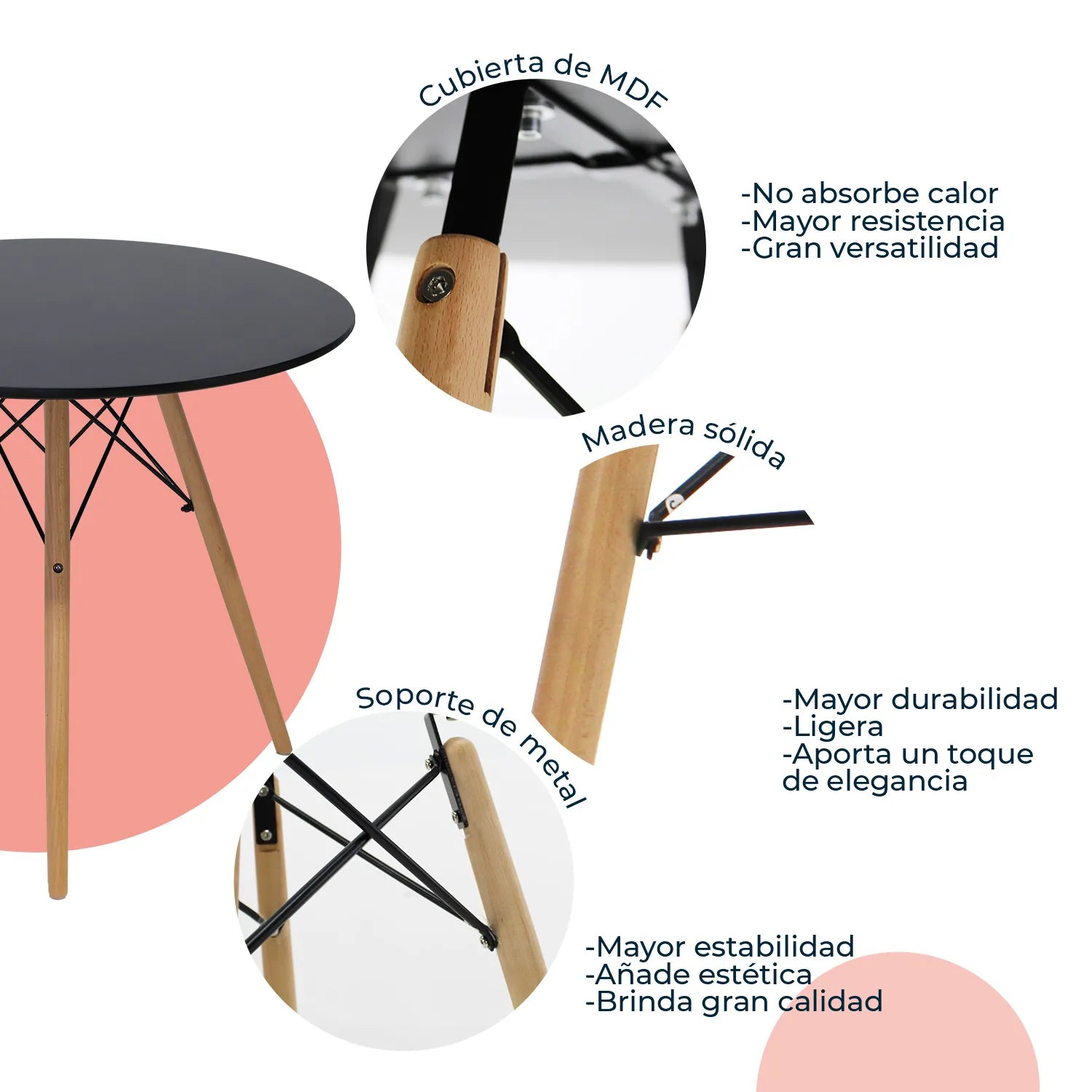 Comedor Mesa Oslo 80 Negro + 4 sillas Frankfurt 7