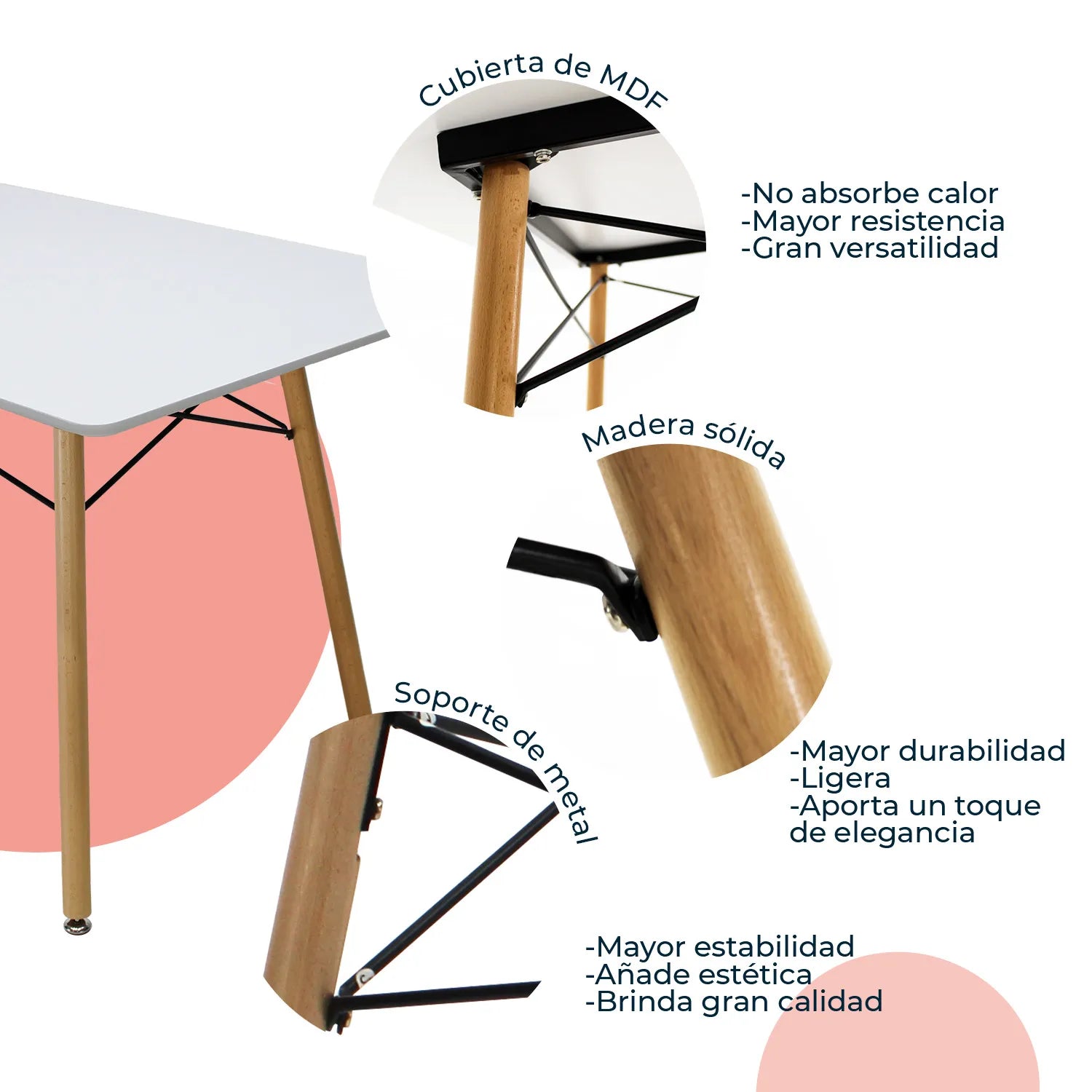 Comedor Mesa Oslo Rectangular Blanca + 4 Sillas Oslo 8