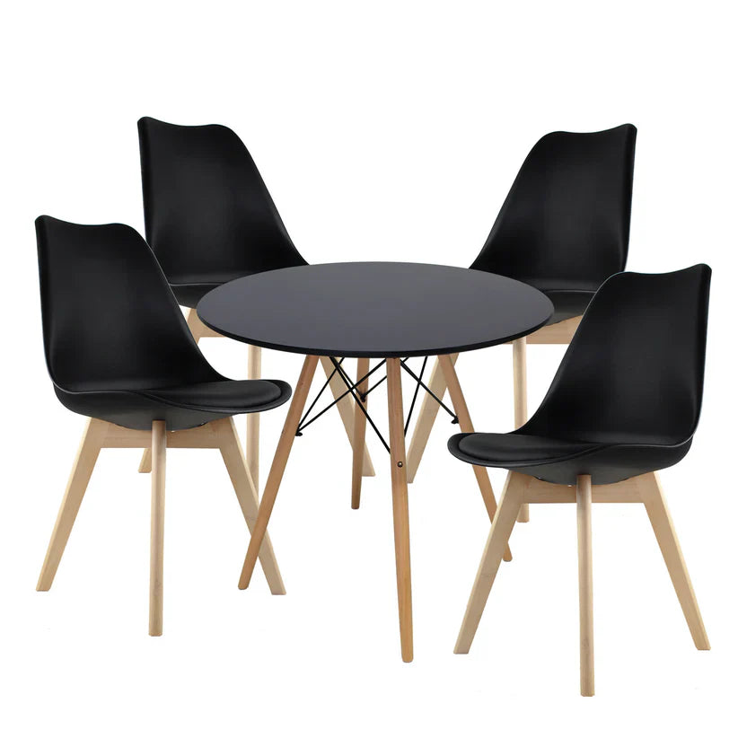 Comedor Mesa Oslo 80 Negro + 4 sillas Frankfurt