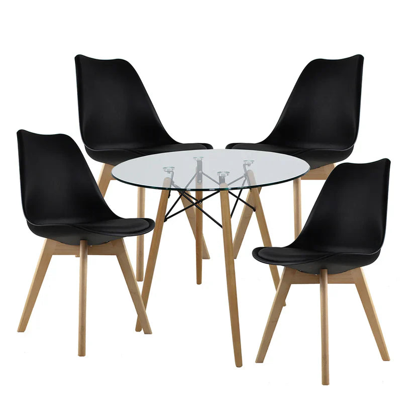 Comedor Mesa oslo Cristal T8 + 4 Sillas Frankfurt