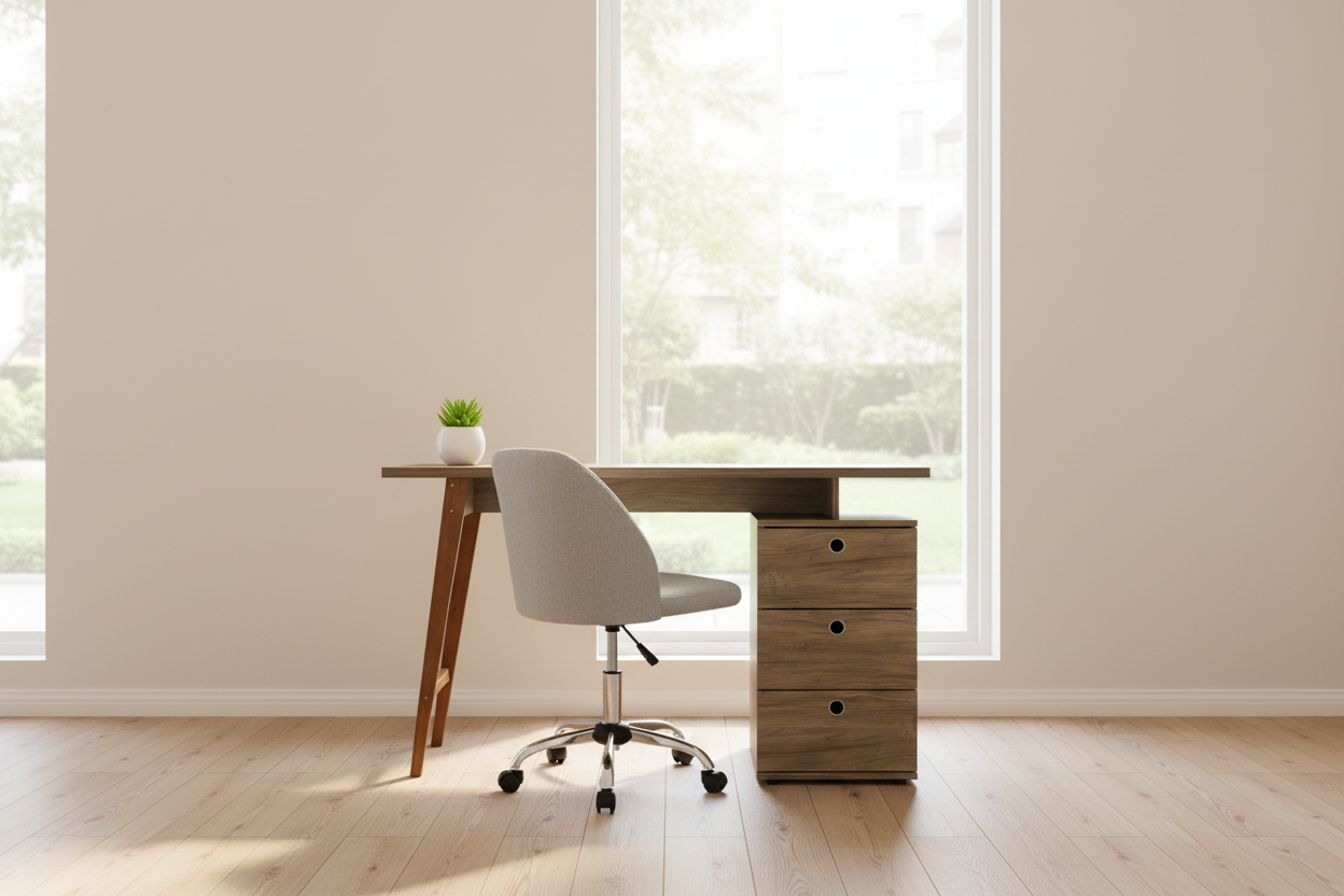 Escritorio Milano con Silla Henao en ambiente minimalista